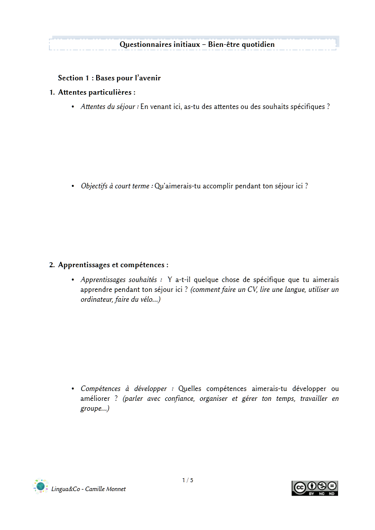 Questionnaires initiaux – Autonomie et bien-être quotidien