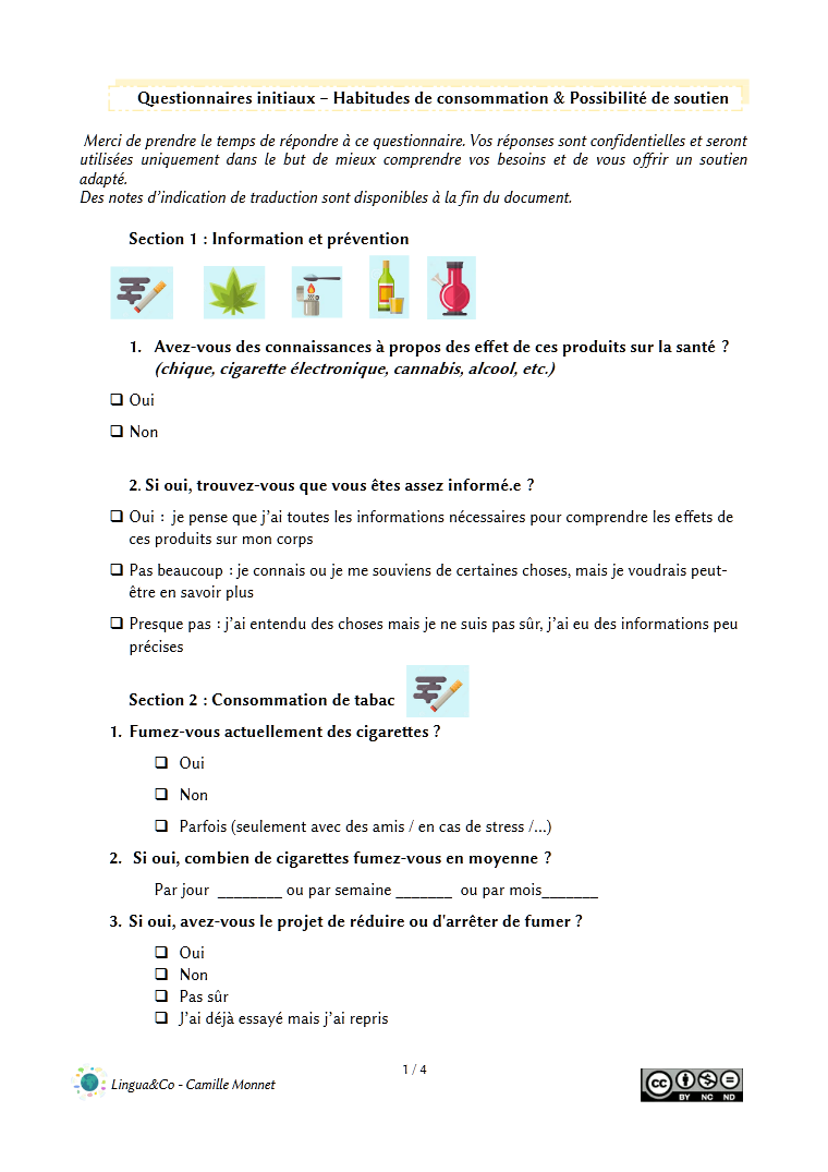 Questionnaires initiaux – Consommations à risque de dépendance